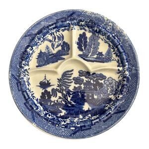 Vintage Blue Willow Grill Plate Divided Heavy Dish